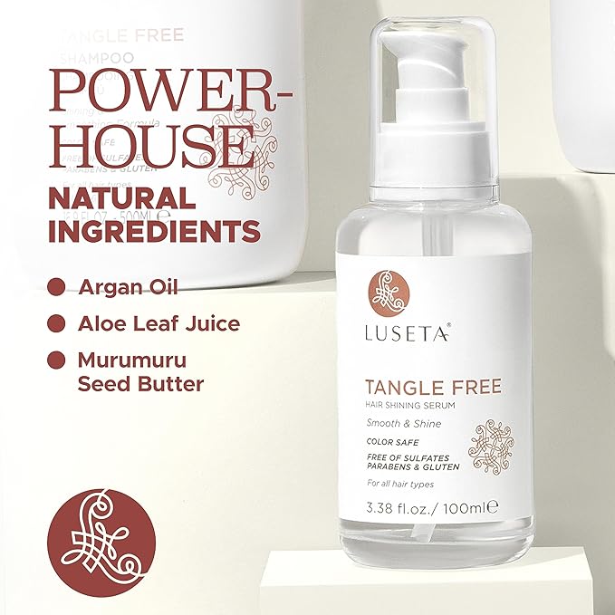 Luseta Tangle Free Routine Hair Serum Oil for Women and Men Detangling with Keratin and Argan Oil, Color Safe for Curly and Wavy Hair, Paraben & Gluten Free 3.38oz-BrightBean Baby