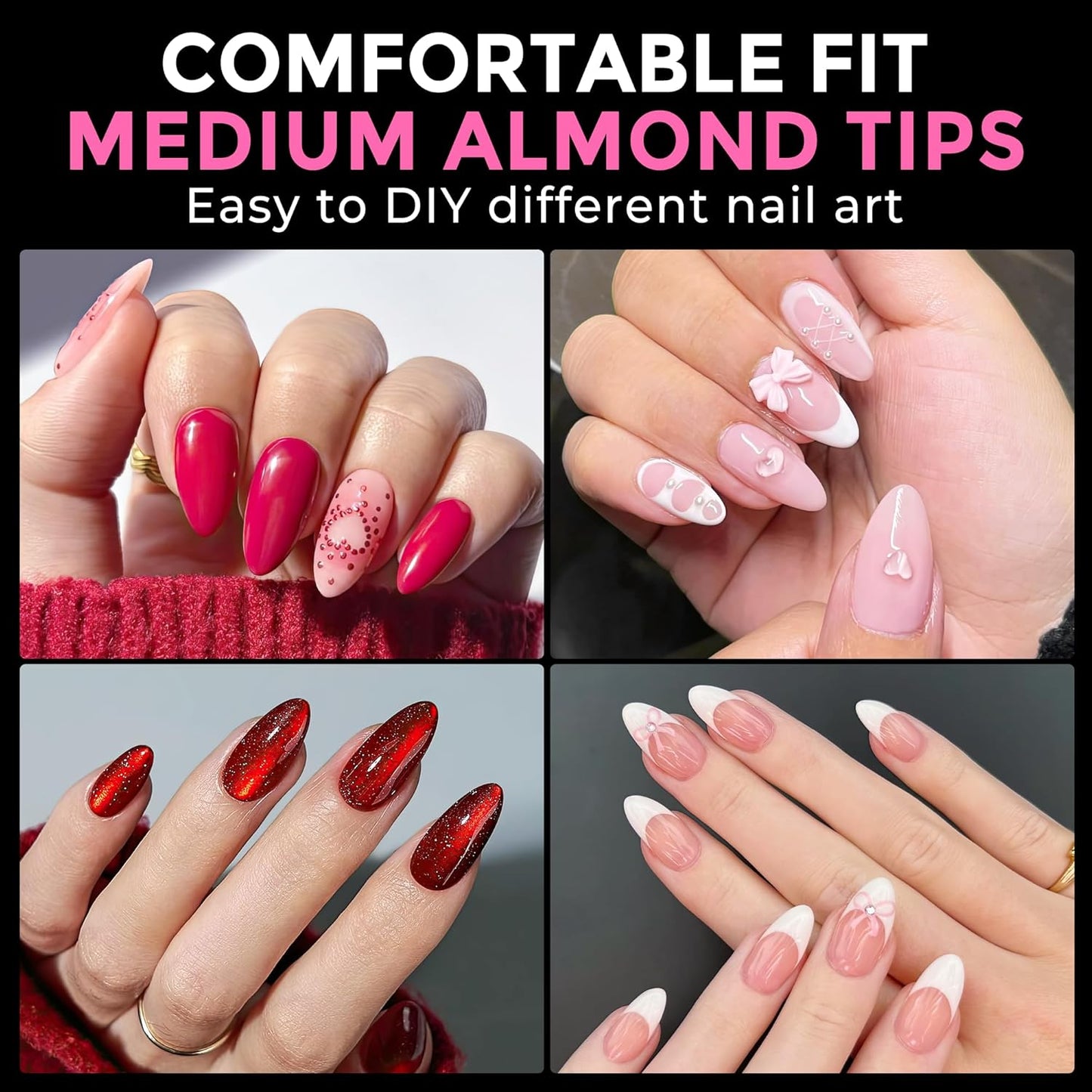 UNA GELLA Almond Nail Tips 216pcs Medium Almond Press on Nails Pre-shape Gel Fake Nails for Full Cover Acrylic French False Nails For Nail Extension, DIY Salon 12 Sizes Gelly Tips-BrightBean Baby