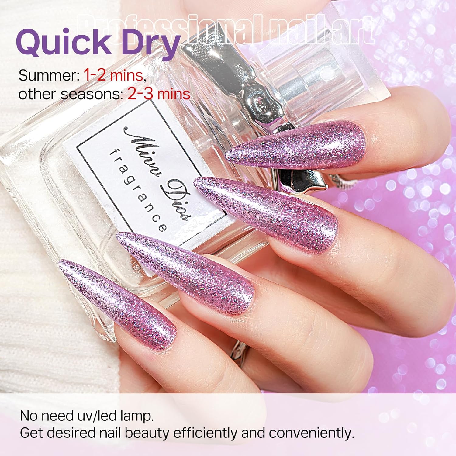 MIZHSE Quick Dry Glitter Purple Nail Polish, Shimmery Nail Polish Air Drying Fast, 15ml High Glossy Sparkly Shiny Nail Art Salon Manicure Home-BrightBean Baby