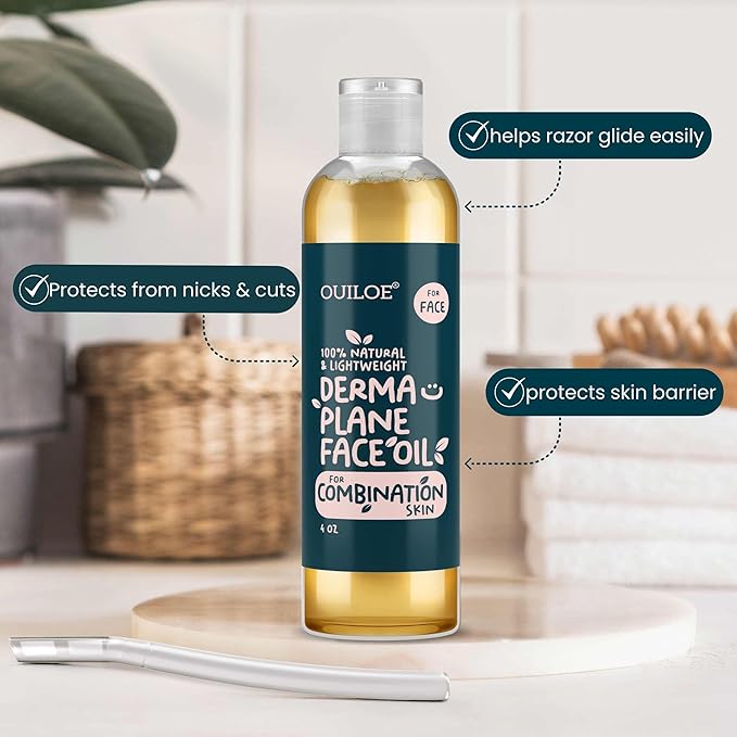 Dermaplane Oil for Combination Skin - Shave Oil for Women, Face Shaving Oil for Women, Use with a Dermaplaning Tool, Razor, Shaver or Microblade for Close Shave 2 oz by Ouiloe-BrightBean Baby