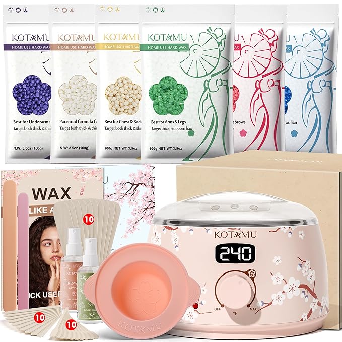 KOTAMU Waxing Kit for Women & Men, Professional Wax Warmer for Hair Removal with Silicone Pot, Wax Kit for Coarse Thick Fine Fuzzy Hair & Sensitive Skin, Waxing Warmer for Home Salon Use-BrightBean Baby