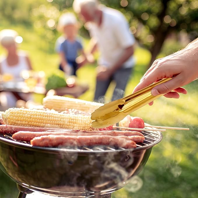 5 Pack Gold Serving Tongs Salad Tongs 9 Inch Buffet Tongs Stainless Steel Food Tong Serving Utensils for Buffet Wedding Party Catering (9 Inch, Gold)