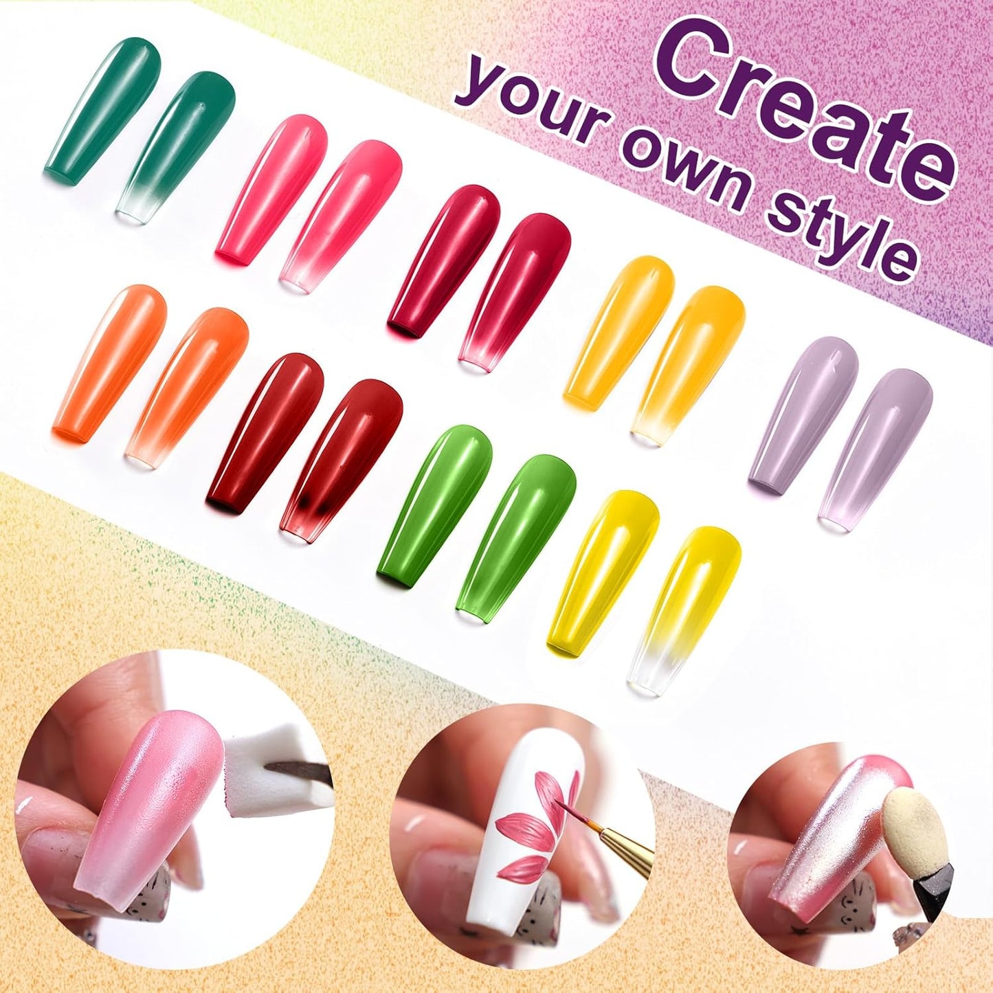 Gradient Painting Gel, 9 Bright Colors Ombre Gel Nail Polish for Pigment Pat Aura Nails French Ma nicure Soak Off UV Long-lasting No-wipe Home Salon DIY Nail Art Vegetable Salad-BrightBean Baby