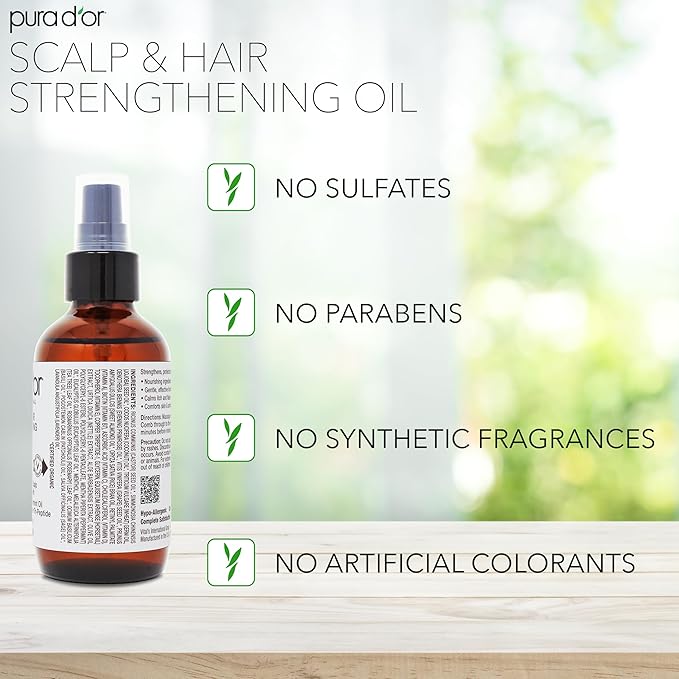 PURA D'OR Scalp & Hair Strengthening Oil (3.3oz x2 = 6.6oz) Supports Optimal Growth, Reduce Breakage, Nourish Roots for Healthier, Fuller, Thicker Hair - Rosemary, Castor & Peppermint Oil-BrightBean Baby