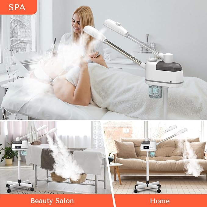 TASALON 2 in 1 Professional Facial Steamer on Wheels -with Ozone and Hot & Cold Mist, Ionic Facial Steamer Kit for Facial Deep Cleaning and Moisturize, SPA & Home, Ozone Face Humidifier (White)-BrightBean Baby