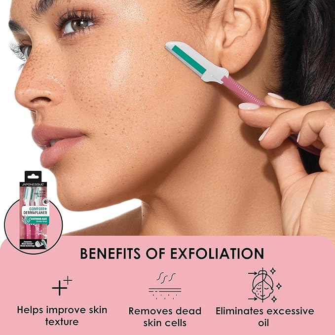 JAPONESQUE Dermaplaner with Soothing Aloe Comfort Strip - Skin Tool with Ultra Precision Blade for Facial Hair Removal and Exfoliation, 3pk.-BrightBean Baby