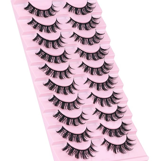 False Eyelashes Manga Lashes 10 Pairs False Eyelashes Japanese Style D Anime Lashes Natural Cosplay Lashes Natural Look 15 MM Wispy Faux Mink Lashes Full Strip Doll Lashes by FANXITON-BrightBean Baby