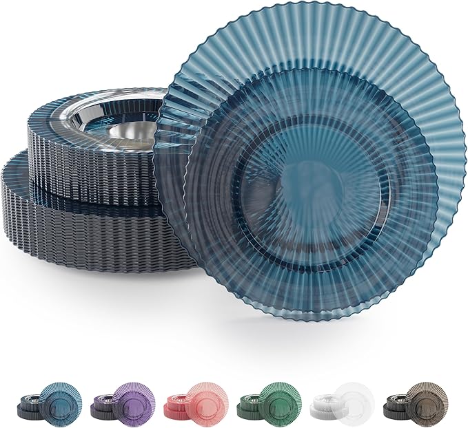 Exquisite 80 Piece Plastic Disposable Plates Set For 40 Guests I 20 X 9 Inch & 40 X 11 Inch Disposable Plastic Plates | Color: Blue | Great for Weddings Parties And Formal Occasions