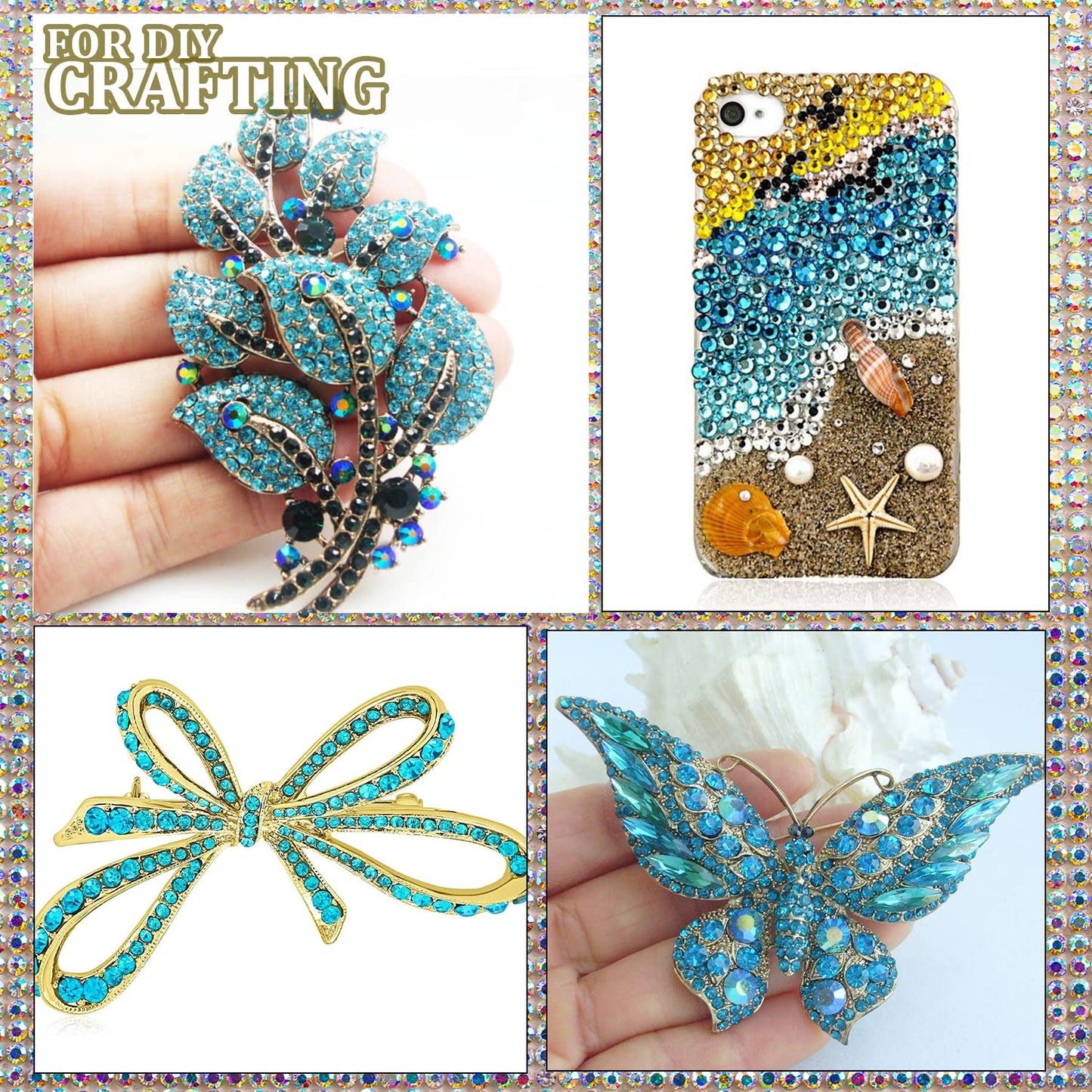 One Pack 2000 Pcs of Flatback Round Lake Blue Rhinestones 6 Sizes (1.5-6 mm) with Nail Art Rhinestone Picker Pencil and Tweezers for DIY and Salon Use-BrightBean Baby