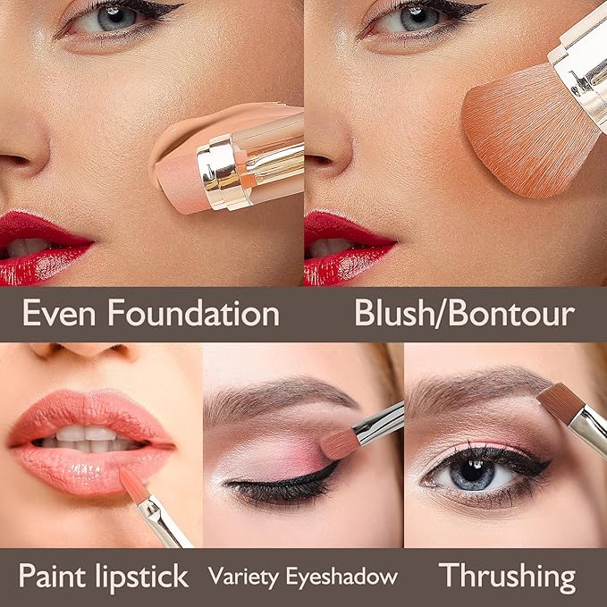 kullder Travel Makeup Brush 5 in 1 Makeup Brush set Blend Sponge Eyebrow Eyeshadow & Blush Brushes for Foundation Concealer Double Ended Makeup Brush with Powder Puff Ideal Womens Gifts-BrightBean Baby