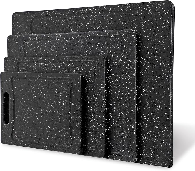 COOK WITH COLOR Non-Slip Cutting Board Set – Kitchen Essentials with Easy Grip Handle for Meat, Veggies, and Fruits, 4 Cutting Boards, Black