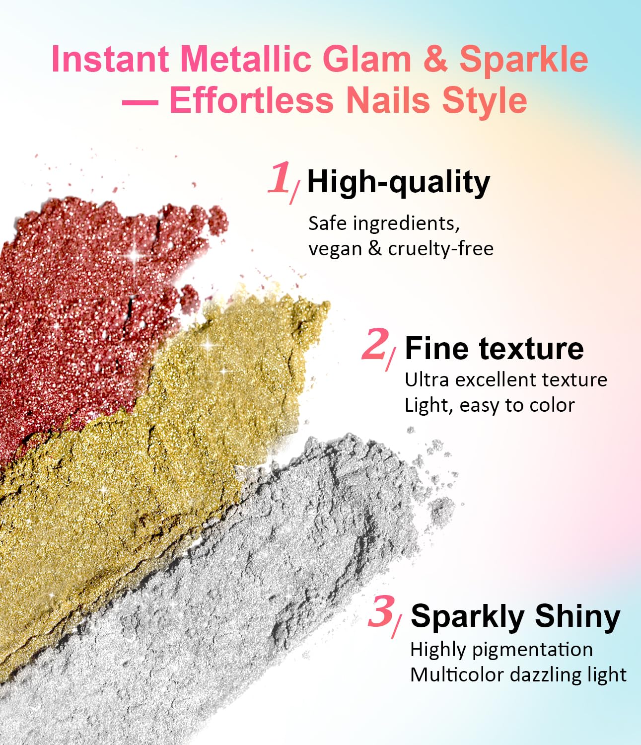 Gold Chrome Nail Powder BISHENGYF -【Fairy Effect】Pink Chrome Nail Powder White Pearl Aurora Mermaid Iridescent Rose Gold Red Nail Chrome Powder Metallic Mirror Glitter Pigment Dust for Nail Art DIY-BrightBean Baby
