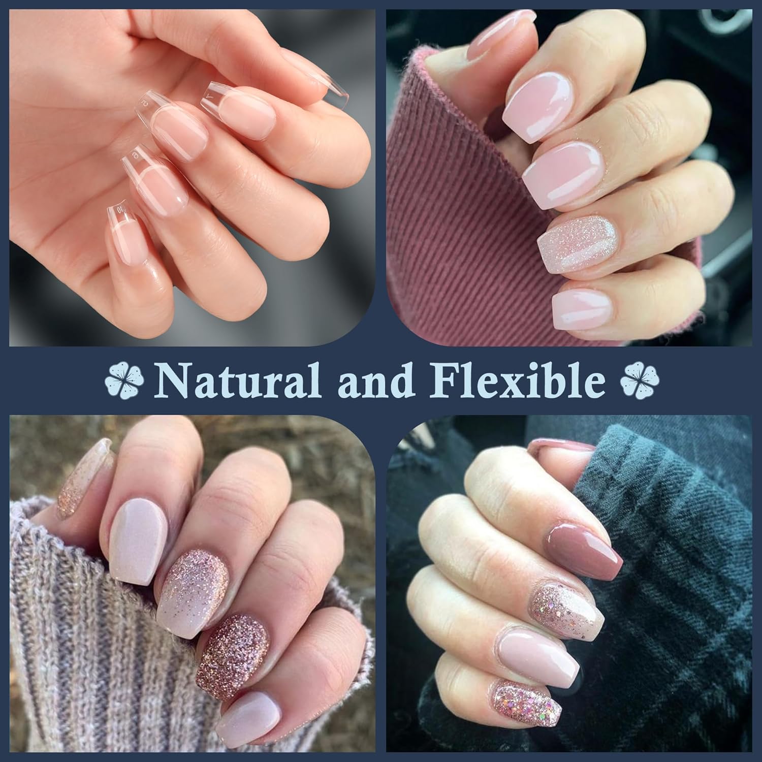 Short Coffin Fake Nails, 240pcs Soft Gel Pre-Filed Acrylic Short Ballerina Nail Tips, Half Matte Full Cover Clear Press on Flase Nail Tips for Nail Extension Home DIY 12 Sizes Gelly Tips-BrightBean Baby