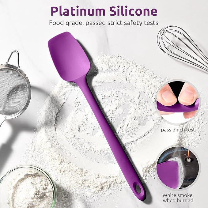 U-Taste Extra-Long 600ºF Heat Resistant Spatula Spoon: 14" Silicone Spoonula Cooking Utensils for Kitchen Use, Non-Stick Scoop Scraper with Soft Edge & Firm Core for Baking, Mixing, Serving (Purple)