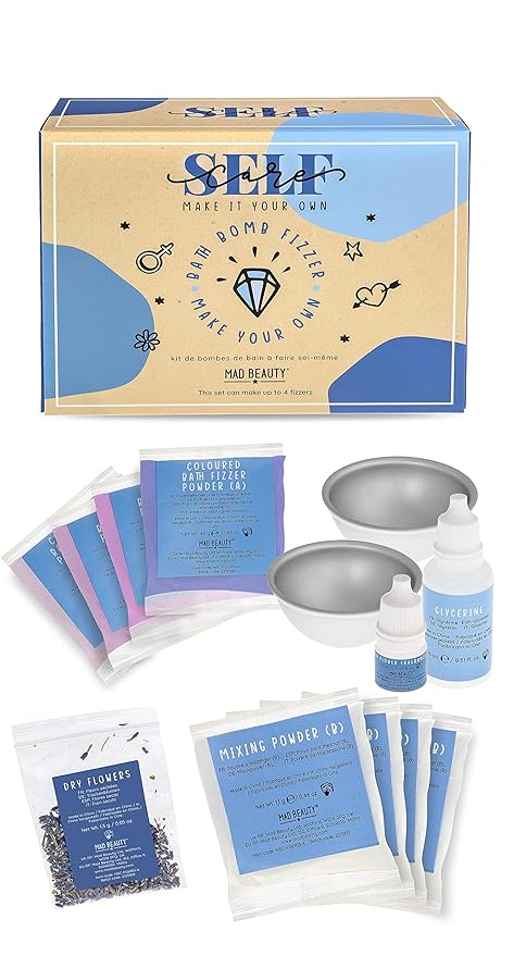 MAD BEAUTY Make It Your Own Bath Bomb Set (Up to 4 Bath Bombs), Self-Care DIY Kit, Floral Fragrance Oil, Dried Flowers, Reusable Molds, & Instructions-BrightBean Baby