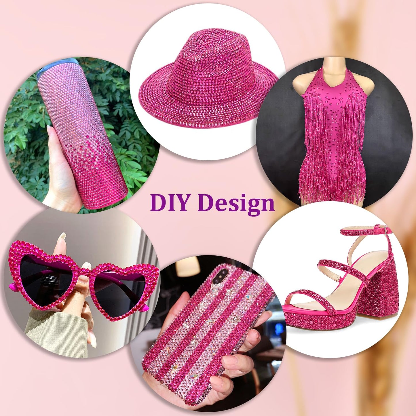 25000Pcs Resin Rhinestones with Tweezers for Crafting, Hot Pink 2-6mm Mixed Sizes Non Hotfix Flatback Gems, Bedazzling Crystal for DIY Craft Clothing Mugs Tumblers Shoes Fabric Decor Nail Art-BrightBean Baby