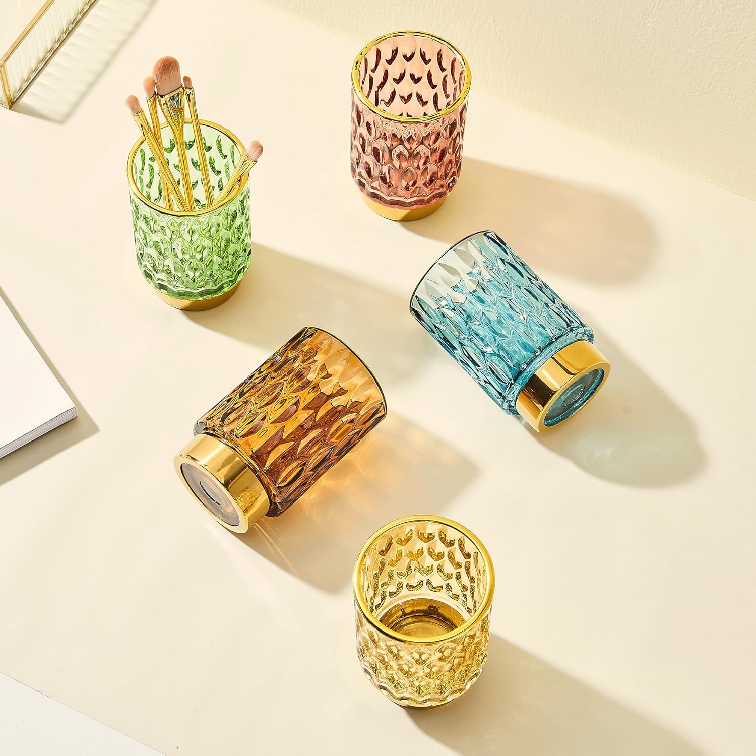 Makeup Brush Holder Organizer,Toothbrush Holders,Desk Pen Pencil Holder,Multifunctional Vintage Glass Brush Cup（A39-5-US）-BrightBean Baby