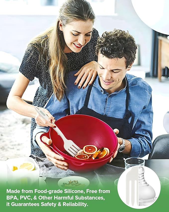 Silicone Flexible Cooking Fork, 11.6 Inch Heat Resistant, Large Non Stick for Mixing, Mashing, Whisking (BW)