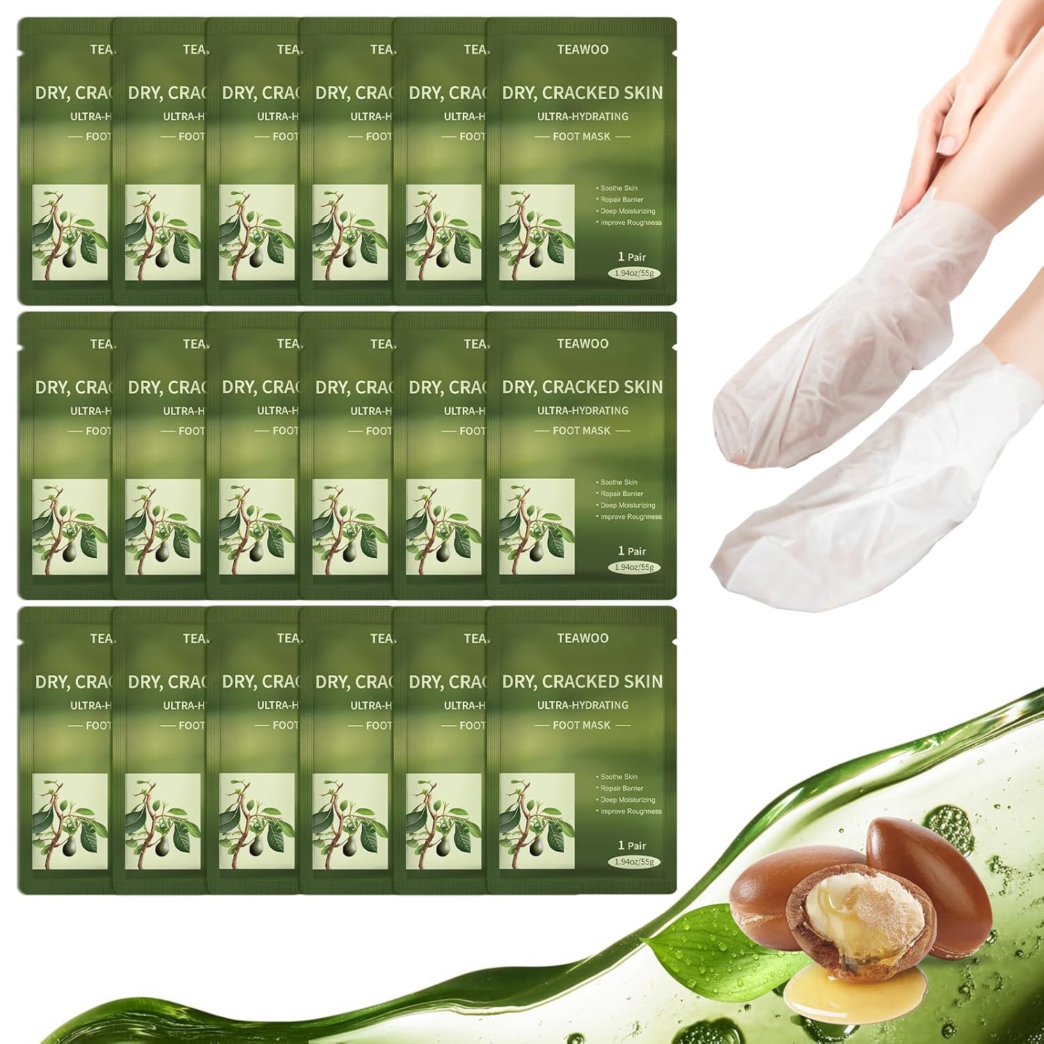 18 Pairs Moisturizing Foot Masks with Shea Butter, Jojoba Oil, Vitamin E & Urea, Intensely Hydrating Foot Mask For Dry Cracked Feet, Moisturizing Socks for Cracked Heel Treatment-BrightBean Baby