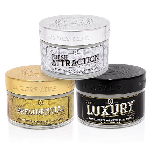 LUXURY LIFE BUTTER - Irresistibly Scented Body Butter with Hyaluronic Acid for Ultimate Moisture. Hydrates for a Non-Greasy Glamorous Glow (Presidential, Fresh Attraction, Luxury 5 oz)-BrightBean Baby