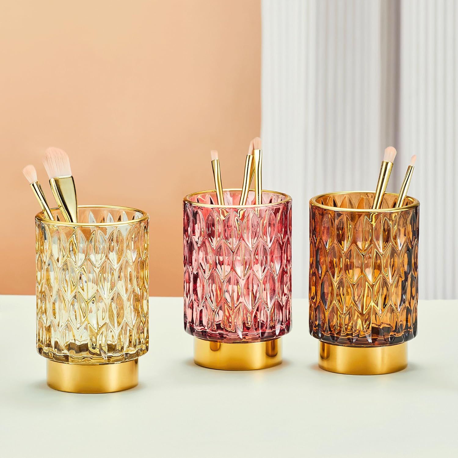 Makeup Brush Holder Organizer,Toothbrush Holders,Desk Pen Pencil Holder,Multifunctional Vintage Glass Brush Cup（A39-5-US）-BrightBean Baby