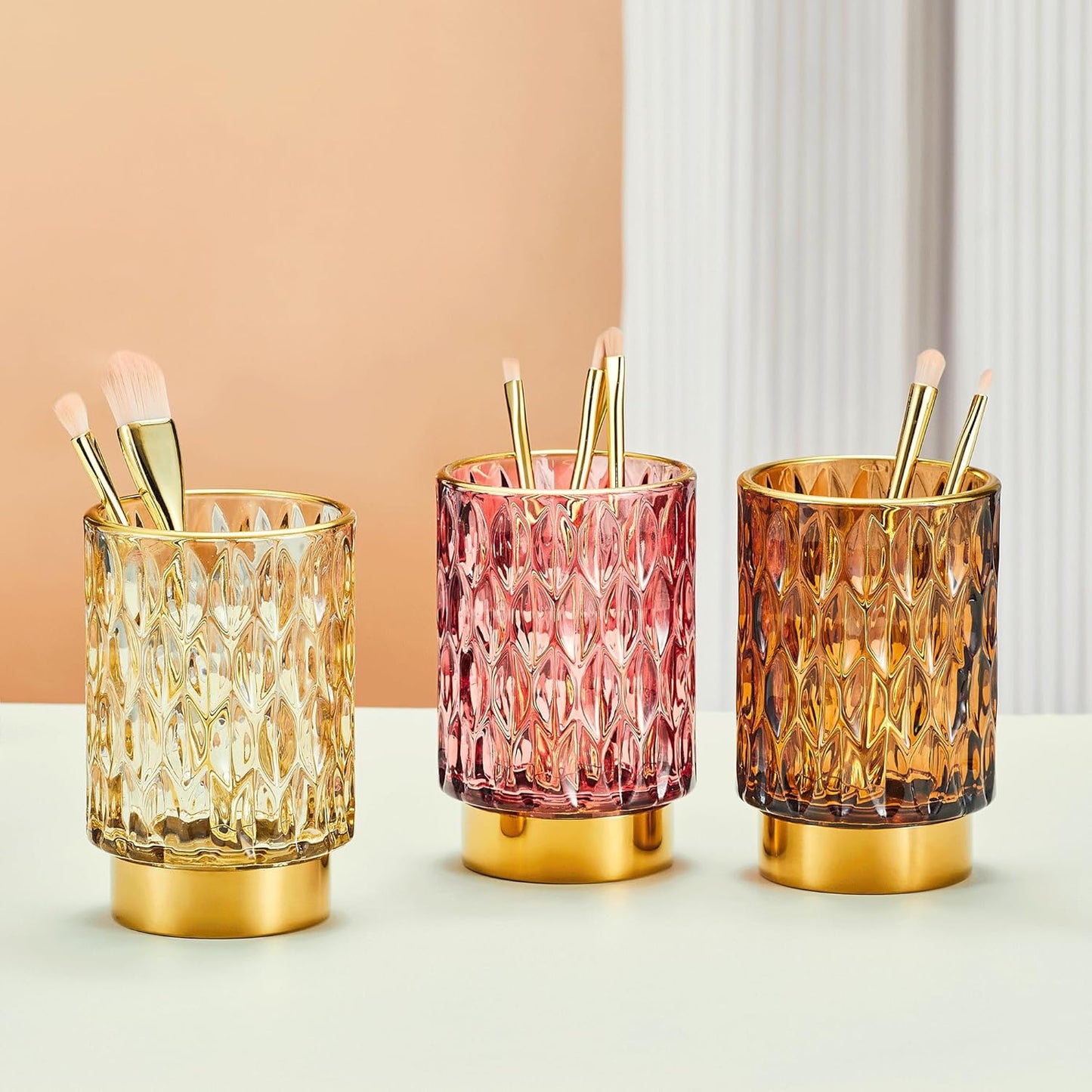 Makeup Brush Holder Organizer,Toothbrush Holders,Desk Pen Pencil Holder,Multifunctional Vintage Glass Brush Cup（A39-4-US）-BrightBean Baby