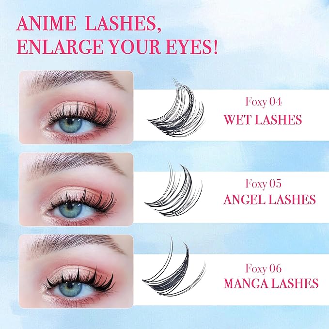Lash Clusters - Lash Clusters Kit Mix Manga Lash Clusters 0.07D Lashes Clusters Anime Lashes Ultra-Thin Invisible Band 0.05mm DIY at Home No Lash Glue Included-BrightBean Baby