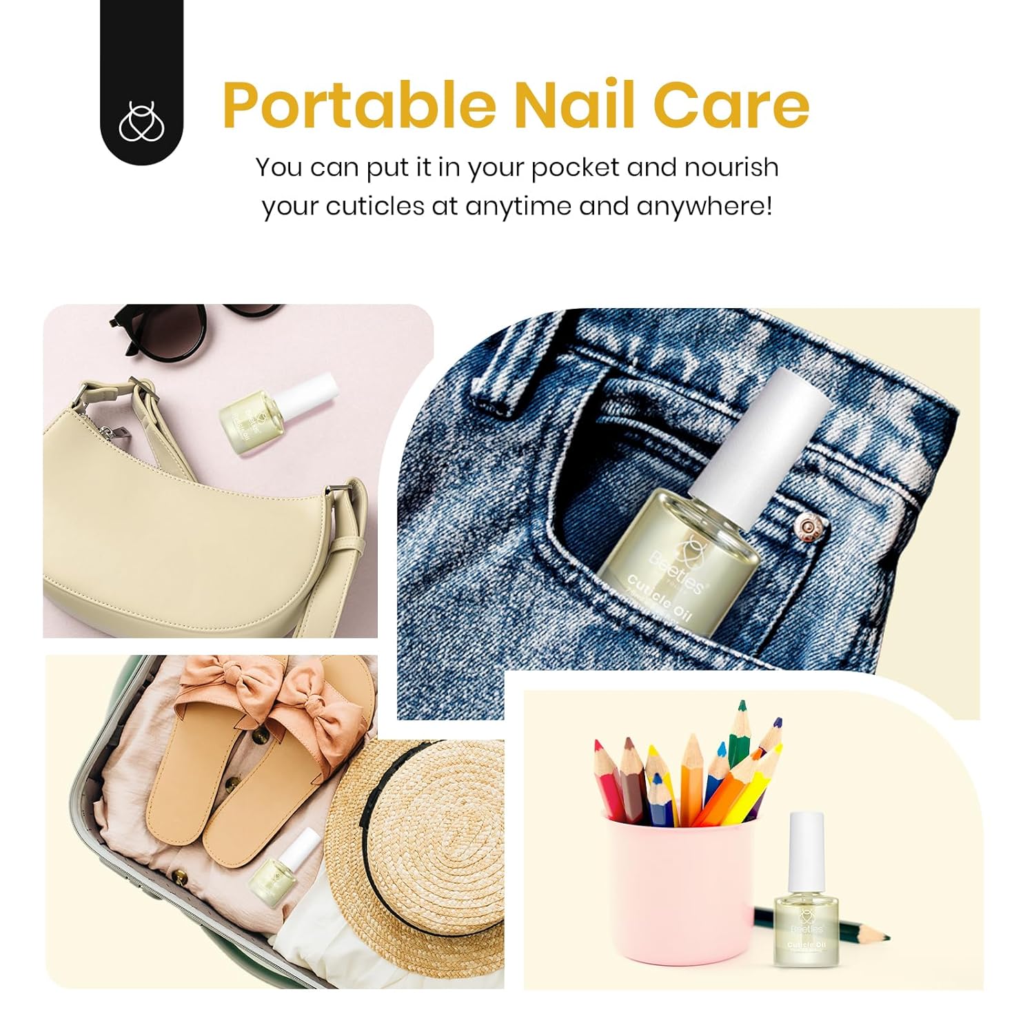 Beetles 7.5ml Cuticle Oil Nail Oil Cuticle Care for Nail, Damaged Cuticles, Stronger Nails Spa and Hand Manicure Essentials for Repaired Thin Nails DIY Home for Women-BrightBean Baby