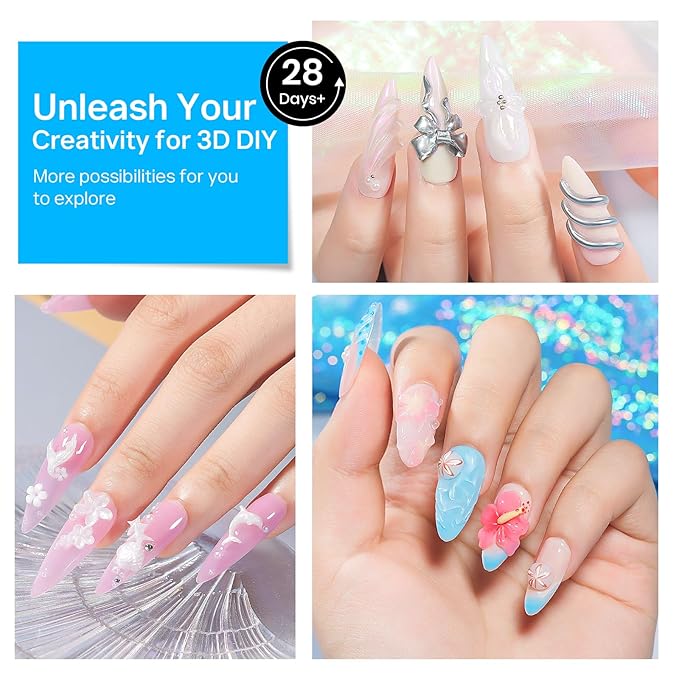 MIZHSE Solid Builder Gel for Nails, Clear 60g 3D Sculpting Gel for Nail Art Non-Sticky Molding Hard Gels UV LED Nail Charm with Gold Chrome Nail Powder and 3D Silicone Flower Mold Kit for DIY Salon-BrightBean Baby