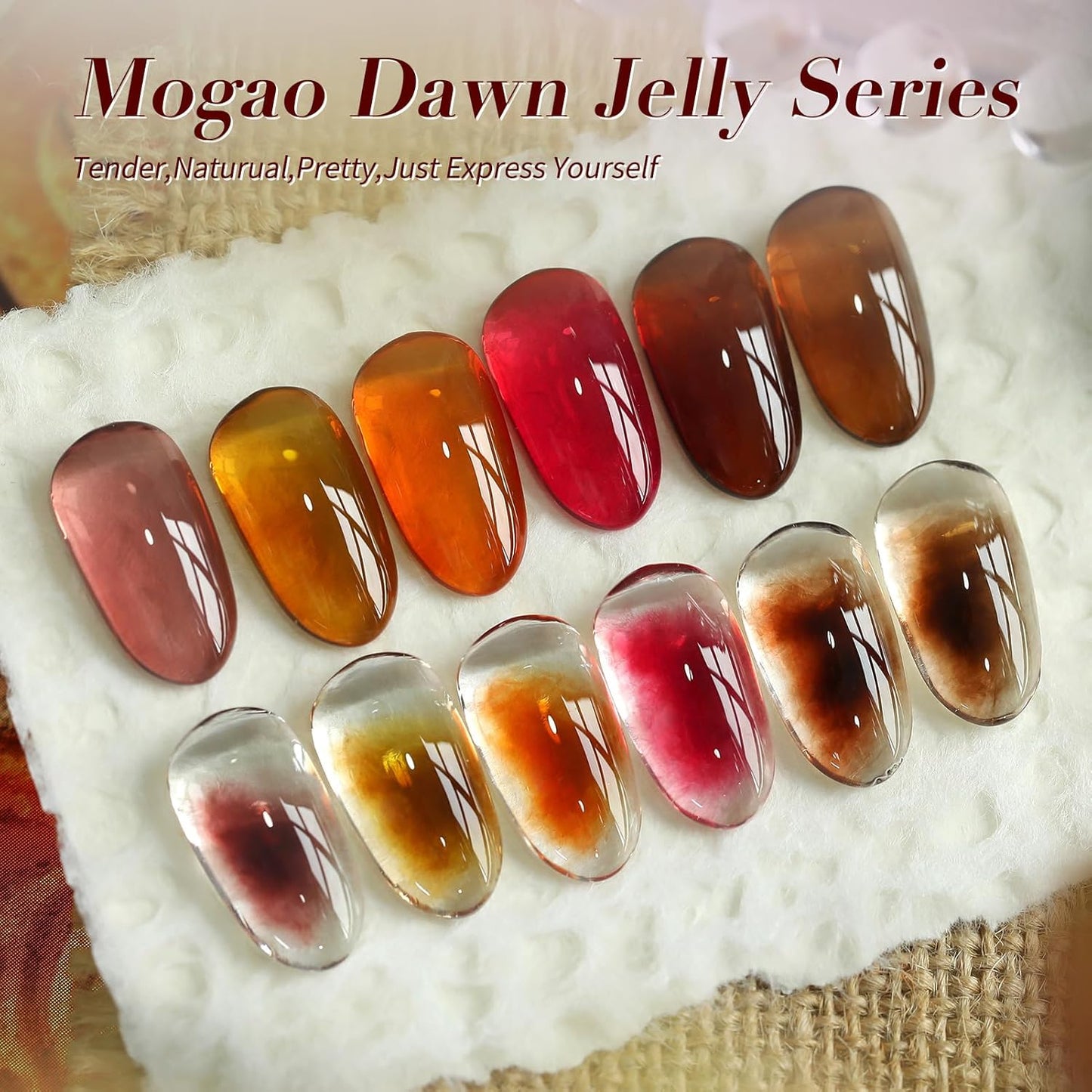 Born Pretty Fall Winter Jelly Gel Nail Polish Amber Crystal Transparent Brown Orange Red Gel Polish Nail Art Manicure DIY at Home and Salon 6PCS 7ML-BrightBean Baby