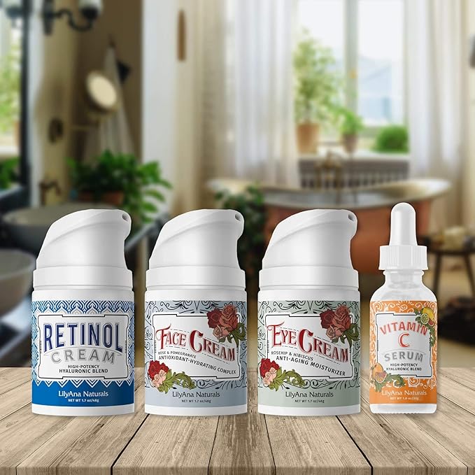 LilyAna Naturals Skincare Gift Set - Retinol Cream, Vitamin C Serum, Eye Cream and Face Cream Moisturizer - Anti Aging Skin Care Sets for Women-BrightBean Baby