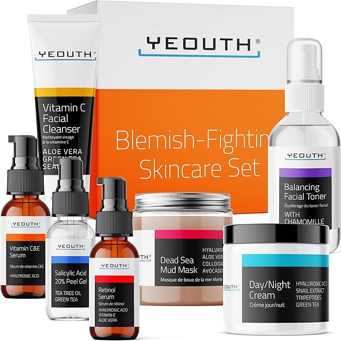 YEOUTH Skin Care Set: Vitamin C Face Wash, Toner, Vitamin C & Retinol Serum, Face Cream, Peel & Mask 7- Piece Skincare Gift Set for Teens, Women & Men-BrightBean Baby