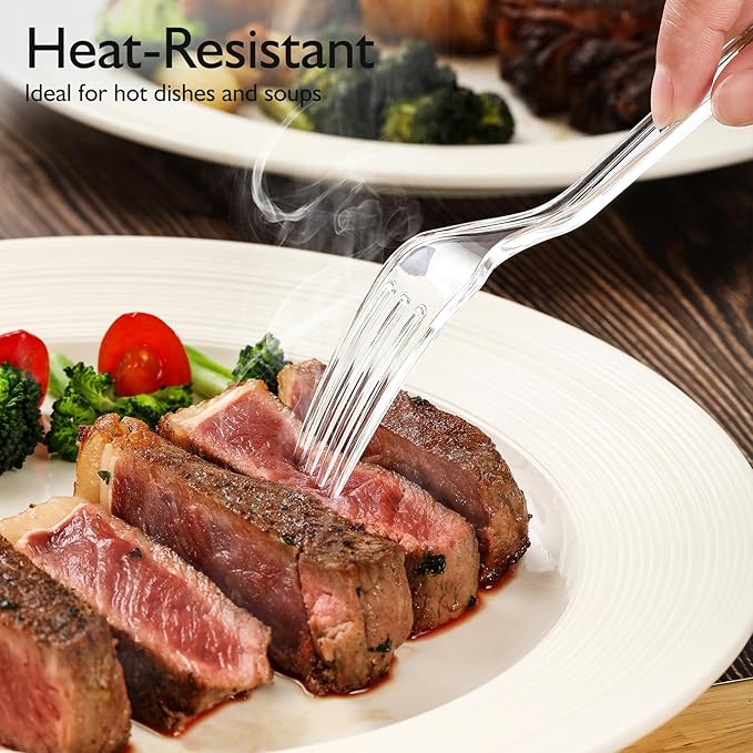 [300 Count] Clear Heavy Duty Plastic Forks, Disposable Plastic Forks, Fancy Plastic Cutlery, Elegant Disposable Forks, Plastic Utensils Set, Clear Forks Set