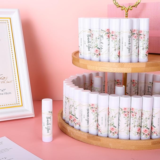 Whaline 60Pcs Thank You Gift Lip Balm Bulk Wedding Lip Balms Vanilla Flavor Floral Moisturizing Lip Care Guest Basket Gift Stuffer for Bridal Shower Baby Shower Birthday Party Favor Supplies-BrightBean Baby
