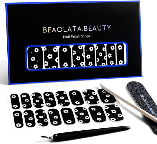 Nail Polish Strips, 32PCS Salon Quality Wraps, Long Lasting Gel Nail Stickers for Women Easy Apply& Remove (Night Black)-BrightBean Baby