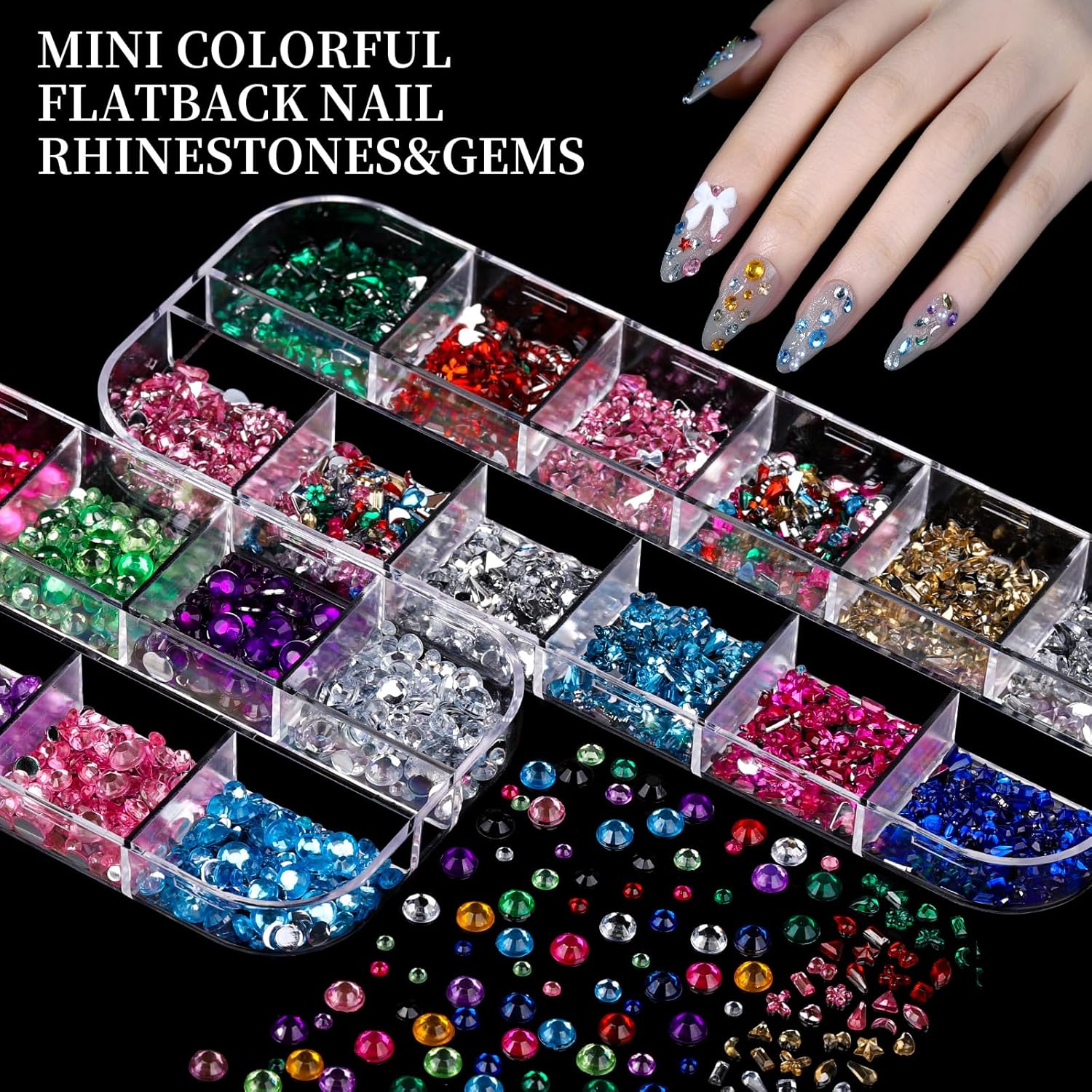 FANDAMEI Nail Charms, 8-Box Nail Charms and Gems, Fruit Bow Hawaii Flowers Petals 3D Nail Art Charms Bulk, Colorful Bubble Beads Nail Rhinestones, Gold Studs Flatback Nail Pearls for DIY-BrightBean Baby