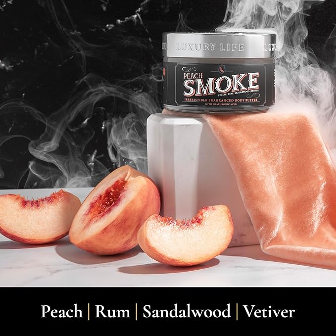 LUXURY LIFE BUTTER - Irresistibly Scented Body Butter with Hyaluronic Acid for Ultimate Moisture. Hydrates for a Non-Greasy Glamorous Glow (Presidential, Peach Smoke, Warm Compliments 5 oz)-BrightBean Baby