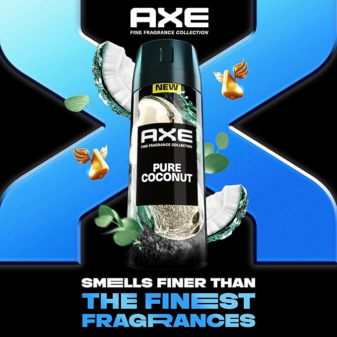 AXE Fine Fragrance Collection Premium Deodorant Body Spray for Men Pure Coconut 3 Count with 72H Odor Protection and Freshness Infused with Coconut, Eucalyptus, and Oak Essential Oils 4 oz-BrightBean Baby