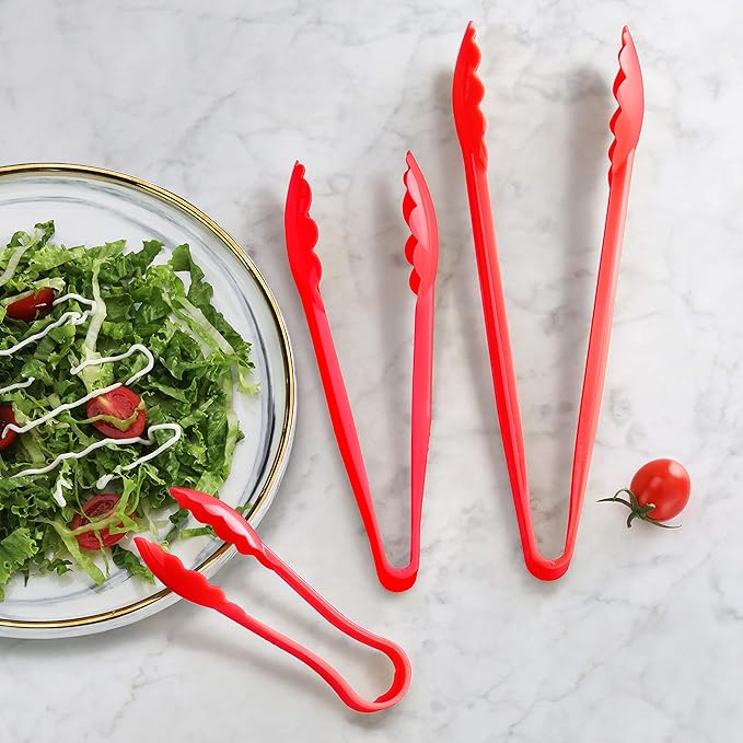 New Star Foodservice 35544 Utility Tong, High Heat Plastic, Scalloped, 12 inch, Set of 12, Red