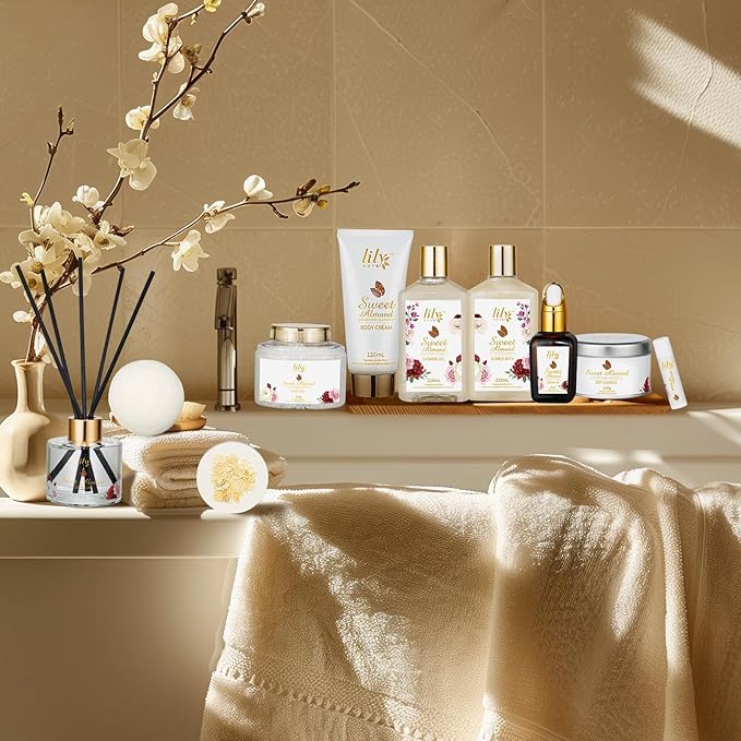 Mothers Day Gifts for Mom Spa Gift Basket Set for Women 17-Piece Almond Luxury Spa Gift Set Bath & Body Care Kit with Shower Gel, Body Cream | Valentine's, Christmas, Birthday Gifts for Her, Wife, Mom-BrightBean Baby