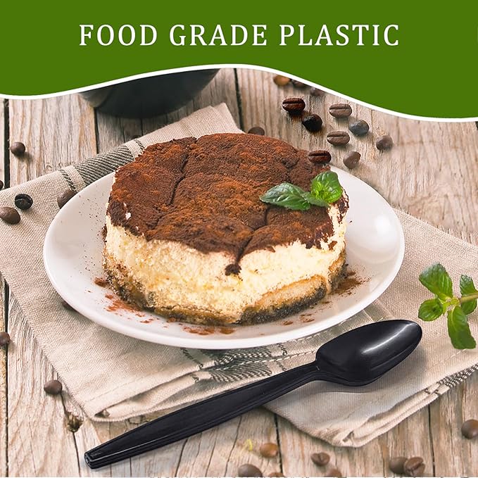 100% Compostable Spoons, 300 Disposable Spoons, Black Non Plastic Spoons, BPA-Free Heavy Duty Disposable Utensils, Ecofriendly Compostable Cutlery for Party Wedding Picnic