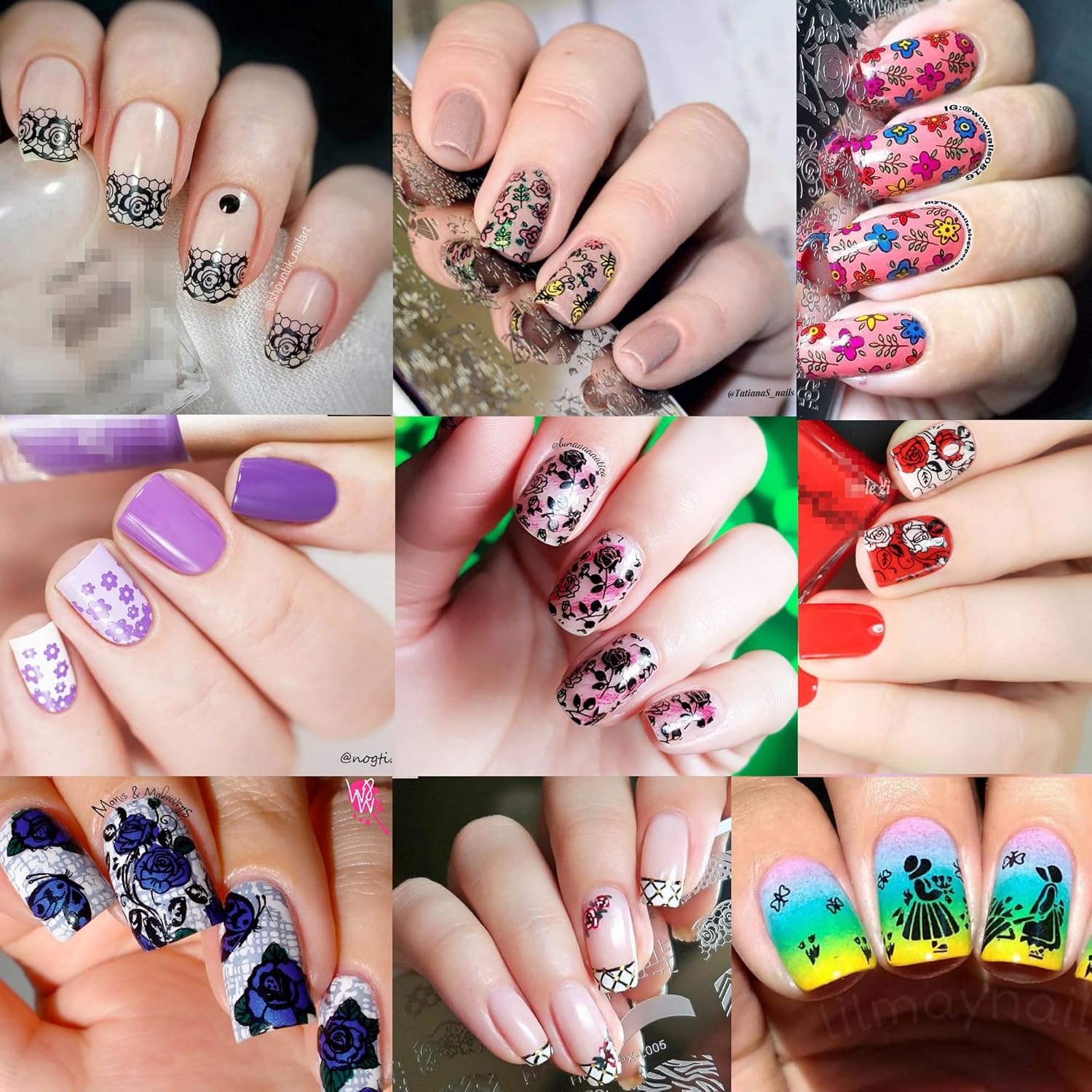 BORN PRETTY Nail Art Stamping Plates Set, Food, Bunnies, Flowers, Lace, Tropical, French Tip Themes Manicuring DIY Nail Templates Plates Print Tool Set-BrightBean Baby