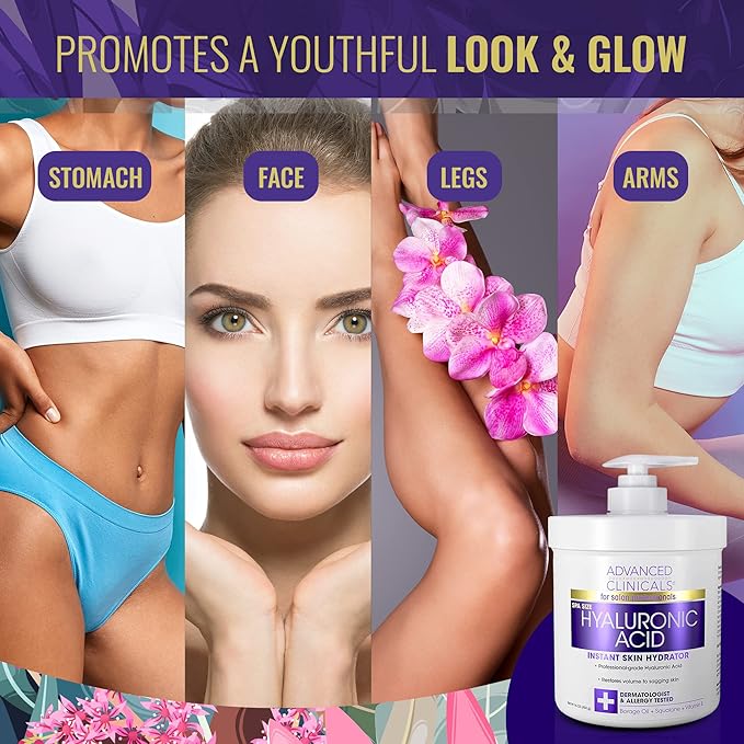 Advanced Clinicals Hyaluronic Acid Body Lotion & Face Moisturizer W/Vitamin E | Hydrating Dry Skin Firming Lotion Minimizes Look Of Wrinkles, Stretch Marks, & Crepey Skin | Skin Care Products, 2pc-BrightBean Baby