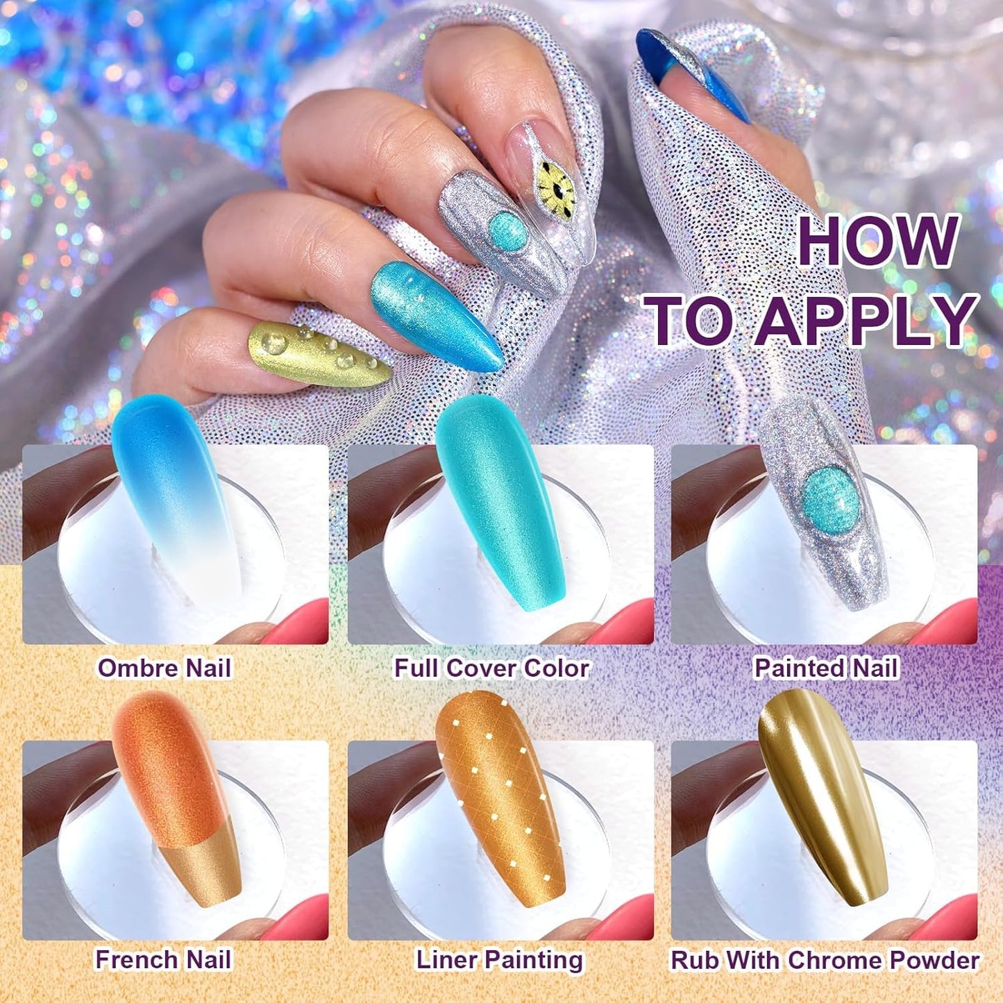 Gradient Painting Gel, 9 Colors Ombre Gel Nail Polish Gold Silver Blue Metallic Effect Sponging for Pigment Pat Aura Nails, French Manicure Soak of UV Home Salon Satin Metal-BrightBean Baby