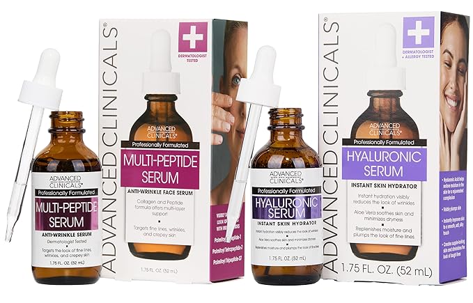 Advanced Clinicals Hyaluronic Acid Moisturizer Face Serum + Collagen Peptide Facial Serum Skin Care Set | Hydrating Serums For Diminishing Appearance Of Wrinkles, Dry Skin, Fine Lines, Set Of 2-BrightBean Baby