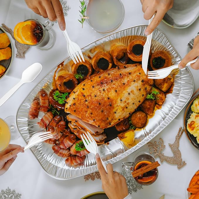 Extra Heavyduty Compostable Cutlery Set - 190 Count Large Disposable Utensils No Plastic Forks Spoons Knives Biodegradable Fork Eco Friendly Silverware for Party,BBQ,Daily Use,Events,Picnic