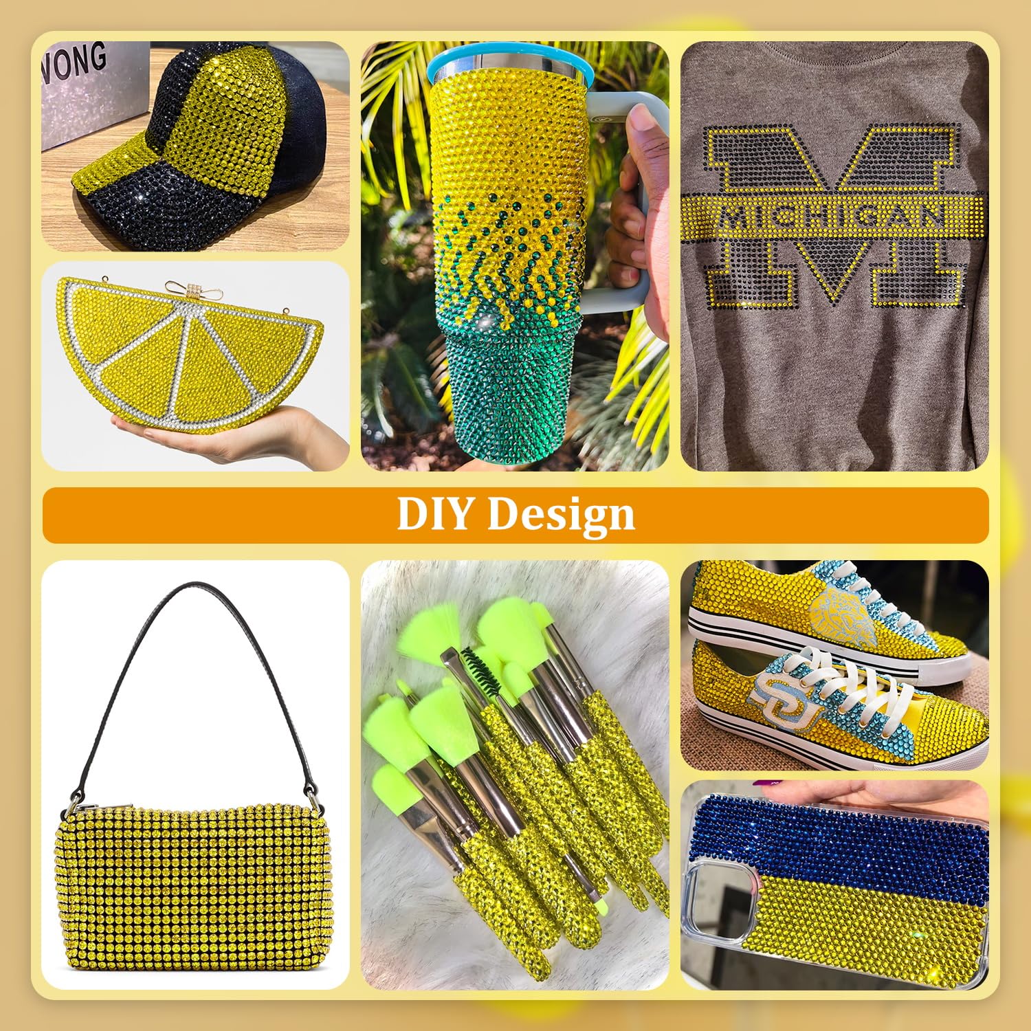 Resin Rhinestones for Crafting, 1 Box Lemon Yellow Multi Sizes Flatback Bedazzling Crystals for Crafts Nail Art Deco, Non Hotfix Gems Charms for Tumbler Shoes Clothing Fabric Face Makeup-BrightBean Baby