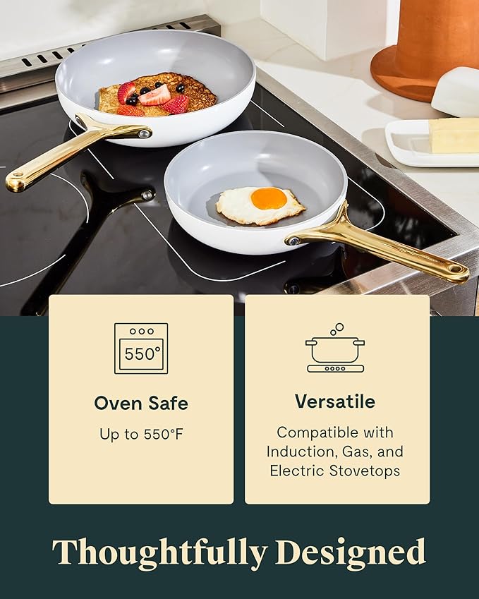 Caraway Fry Pan Duo White - Non-Toxic Ceramic Cookware Set 2 Piece