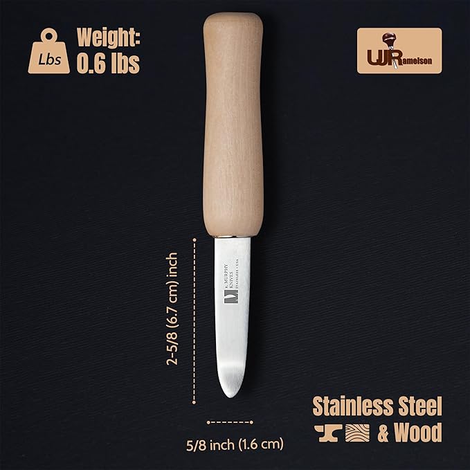 R Murphy/Ramelson New Haven Oyster Shucking Knife, Shucker Tool Opener, Curved Bent Tip, Wood Handle, Stainless Steel Blade, Made in USA, Regular (2 Pack)