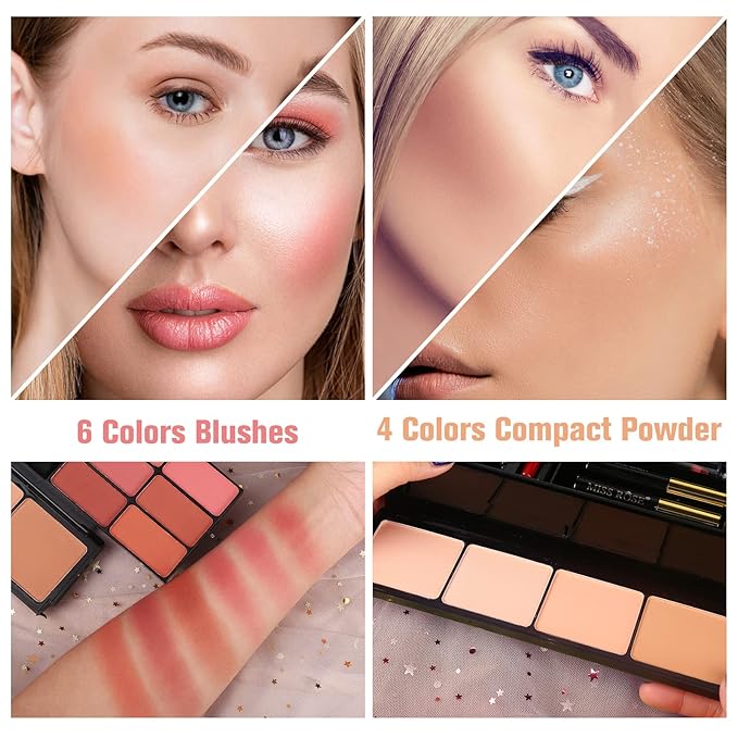 Professional Makeup Kit for Women Full Kit with Mirror 58 Colors All in One Make up Gift Set for Girls Included Eyeshadow,Compact Powder,Blusher,Lipstick,Eyebrow Pencil,Gitter Gel,Eyeliner,Mascara (N)-BrightBean Baby